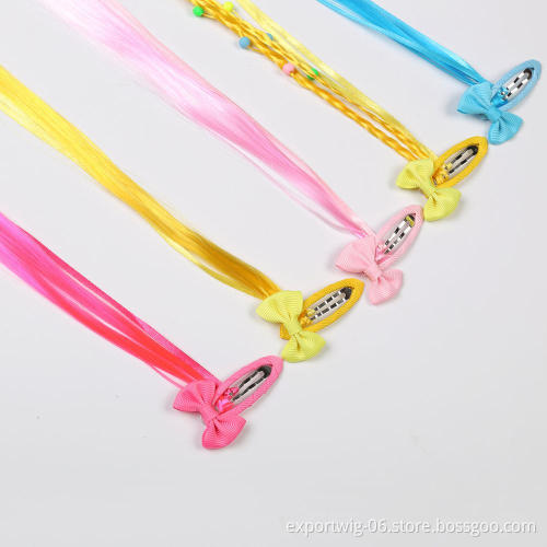 Fashion Children Clip in Straight Hair Extensions with Ribbon Bow Cheap Kids Clip in Hair Extensions